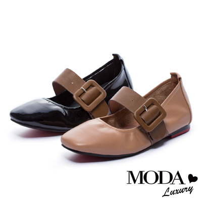 娃娃鞋 MODA Luxury 復古方釦帶設計漆皮低跟娃娃鞋－黑