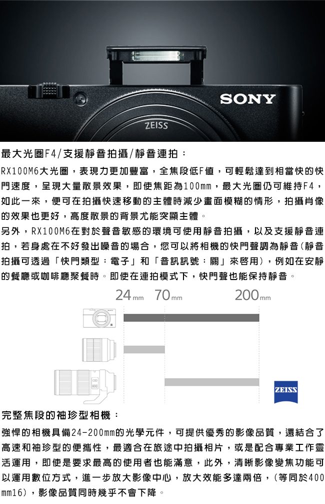 SONY RX100M6 (VI) 進擊焦段4K輕巧全能類單眼*(中文平輸)