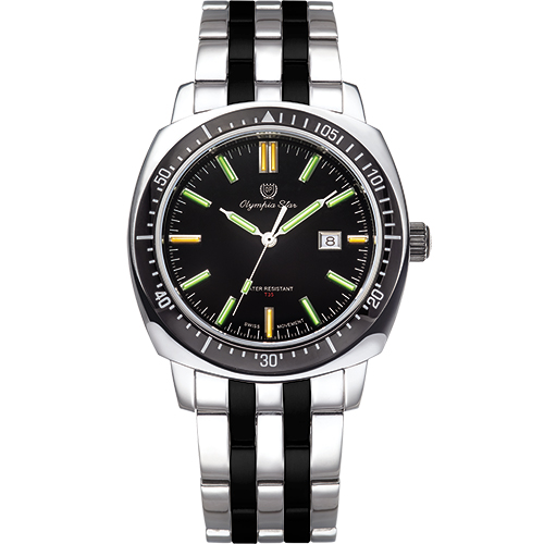 OlympiaStar 奧林比亞之星 神盾系列氚氣石英手錶(98021TGSB)-雙色