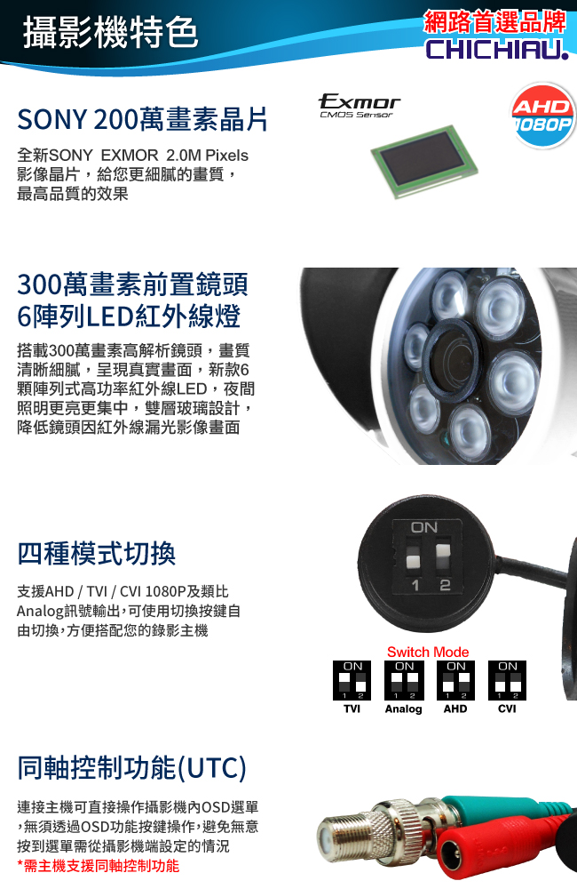 奇巧 4路AHD正1080P台製單硬碟款主機-含SONY 200萬攝影機x2