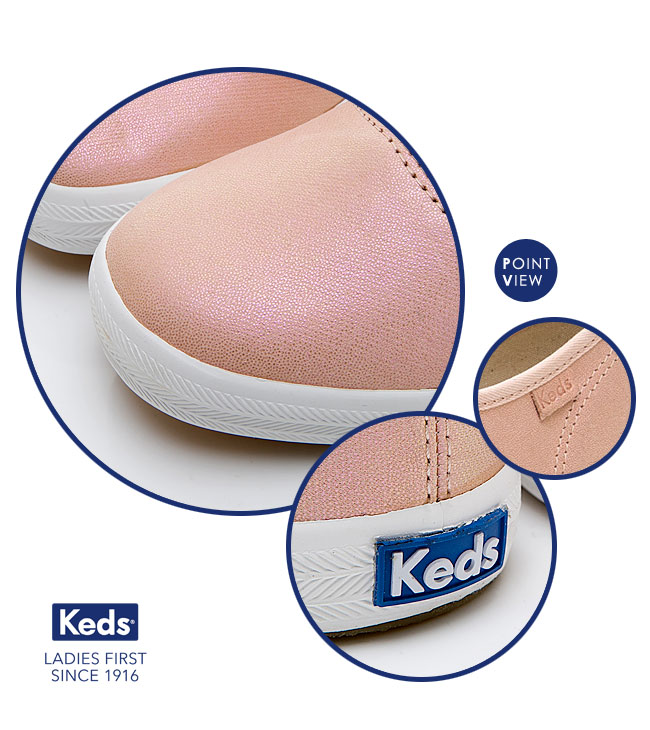 Keds CHAMPION 珠光皮革綁帶休閒鞋-粉紅