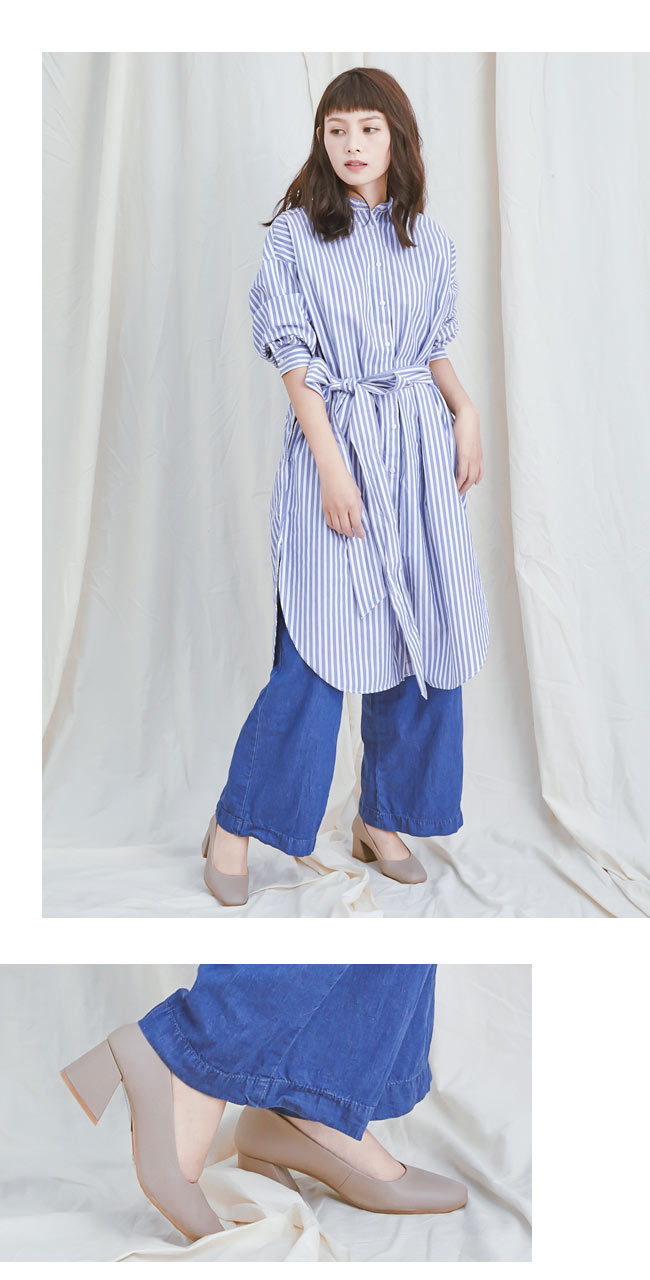 2.Maa (偏小)氣質UP柔軟牛皮方頭高跟鞋 - 米色