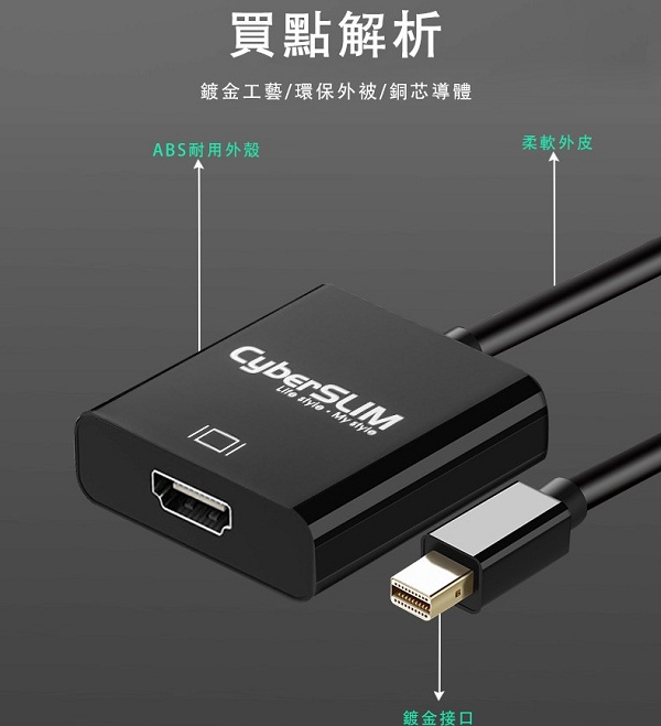 CyberSLIM MDP-H MINI DP轉HDMI 轉接器