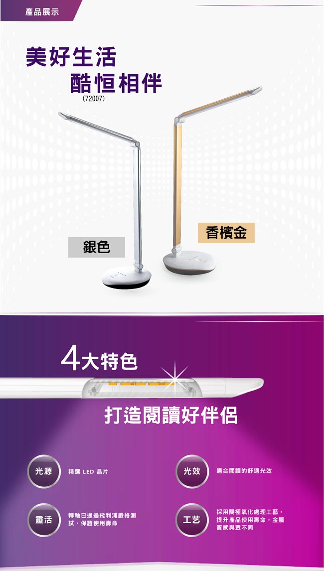 飛利浦PHILIPS LEVER 酷 LED檯燈 (72007) 香檳金