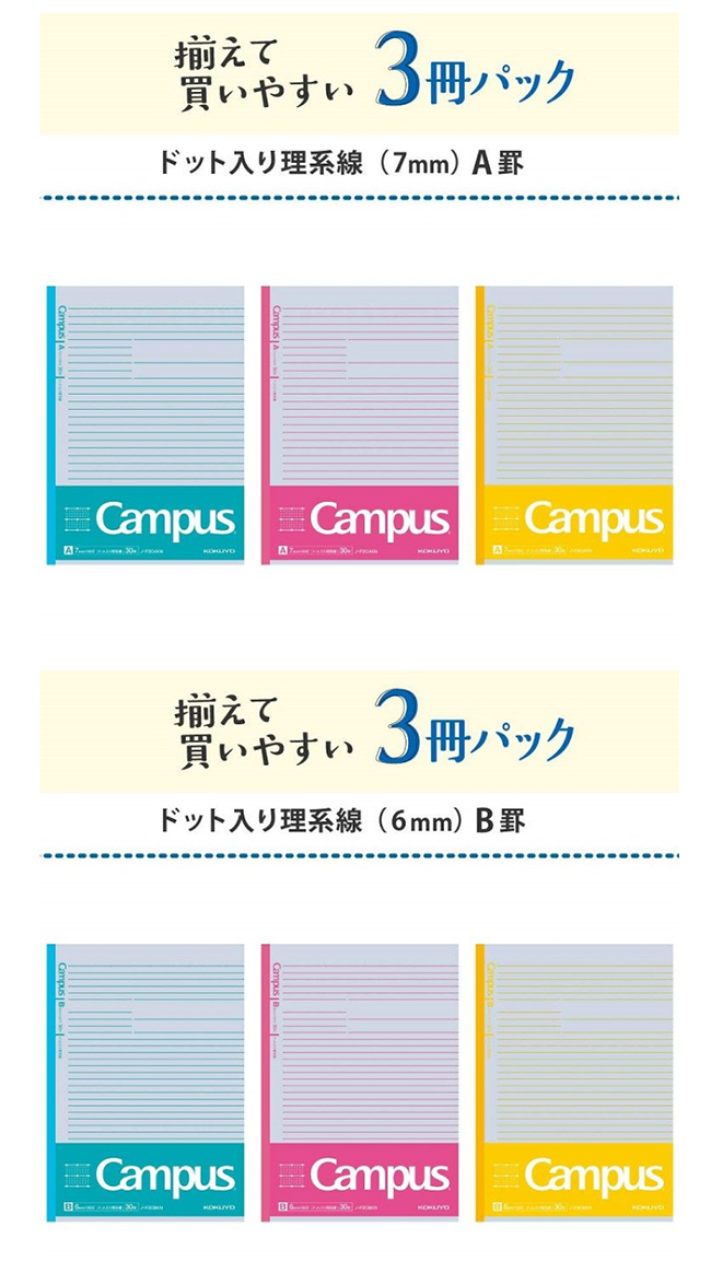 KOKUYO 2019學習專用Campus筆記本(3冊裝)-理科