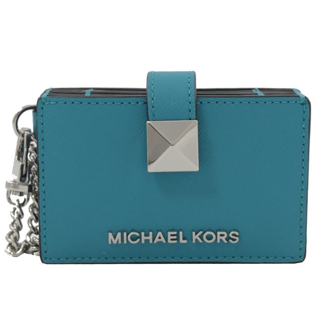 MICHAEL KORS KARLA 金屬釦風琴式卡夾(磁磚藍)