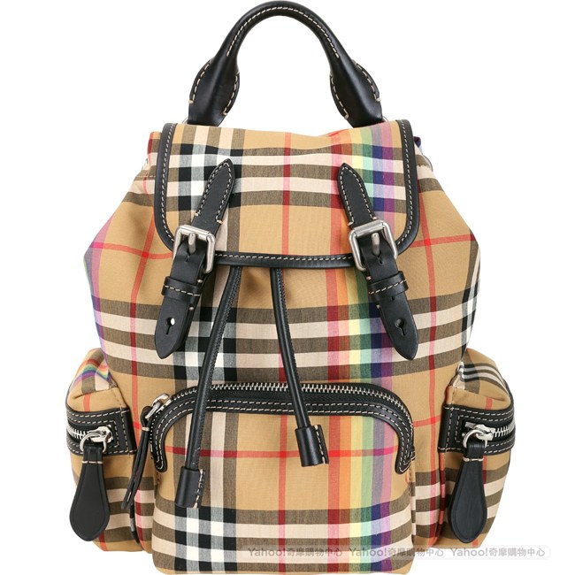 BURBERRY The Rucksack Vintage 小型彩虹格紋軍旅後背包(黑色)