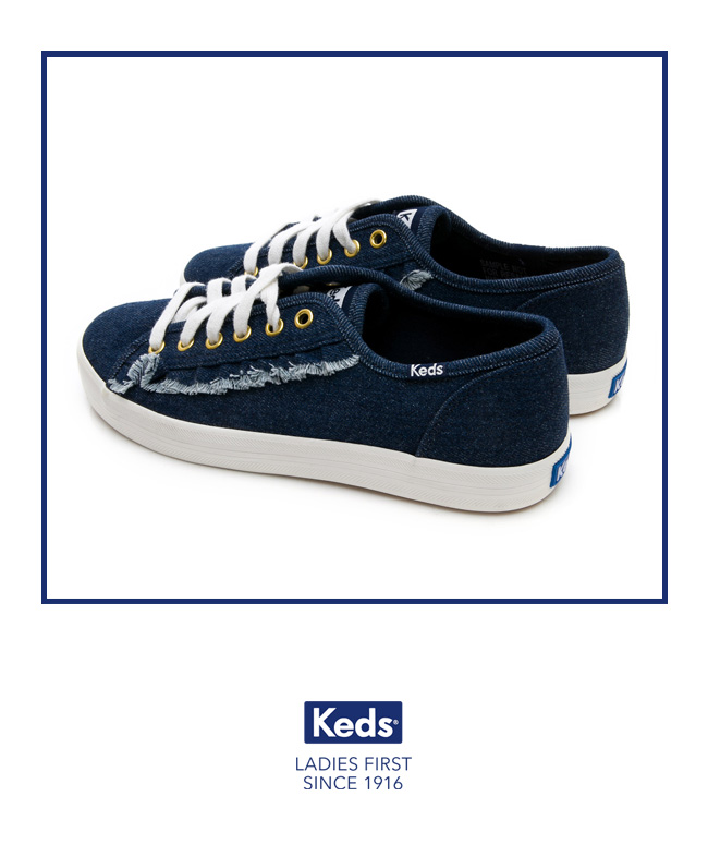 Keds KICKSTART 丹寧風綁帶休閒鞋-牛仔藍