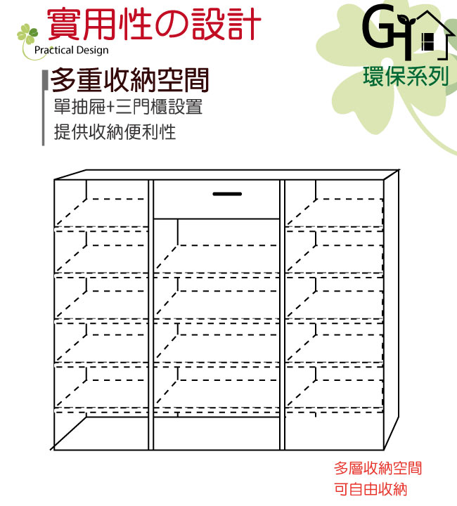 綠活居 阿爾斯環保3.5尺塑鋼三門單抽鞋櫃(二色可選)-105x37x112cm免組