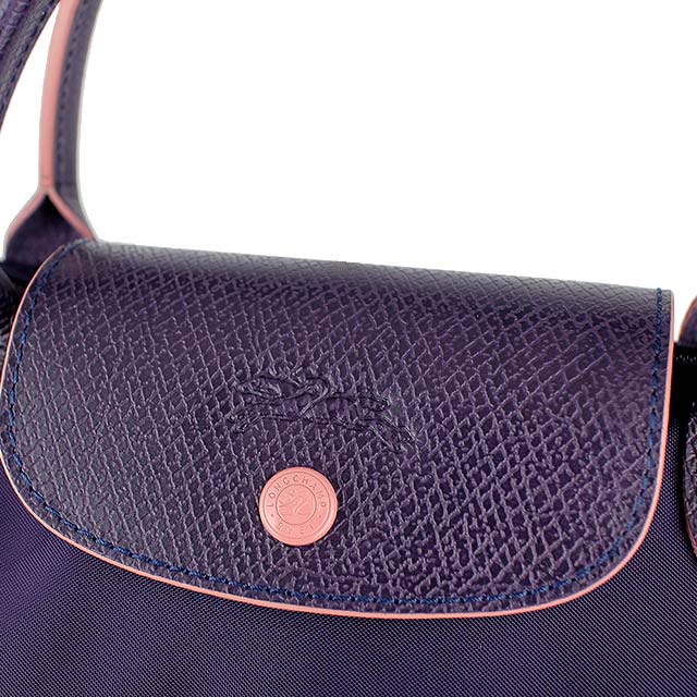 Longchamp Collection尼龍布刺繡品牌短帶水餃包(紫/小)