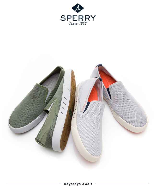 SPERRY 7SEAS 舒適感受無綁帶設計休閒鞋(男款)-淺灰