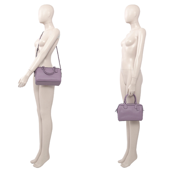 COACH 十字紋皮革 / 手提兩用波士頓包(小款/粉紫)