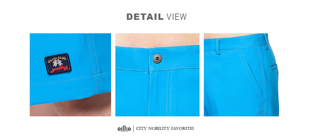oillio歐洲貴族 休閒短褲 質感褲款 電腦刺繡 藍色