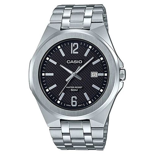 CASIO 現代都會城市風格型男不鏽鋼腕錶-黑面(MTP-E158D-1A)/44mm