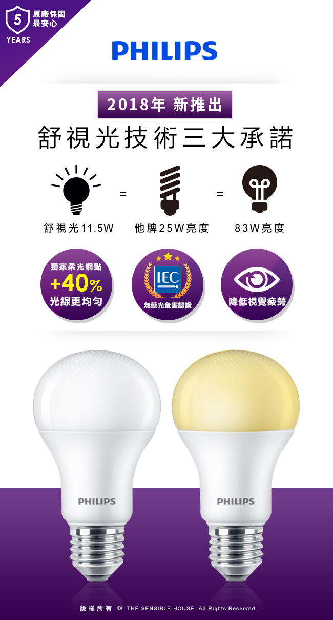 Philips飛利浦 舒視光護眼 11.5W LED燈泡-黃光 3000K(3入)