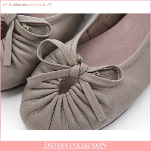 DN 百搭簡約 真皮蝴蝶結楔型包鞋-灰