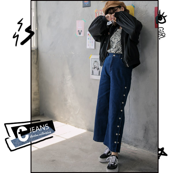 CANTWO JEANS排釦丹寧寬褲