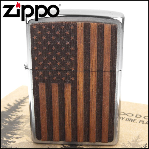 ZIPPO 美系~American Flag-美國國旗圖案-桃花心木貼片打火機