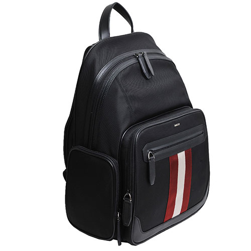 BALLY CHAPMAY 高質感皮革滾邊尼龍帆布後背包(黑)