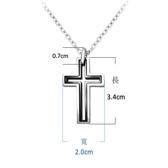 雙色鏤空雙十字架造型抗敏項鍊-鋼色/黑色(SPN0071-1/2)