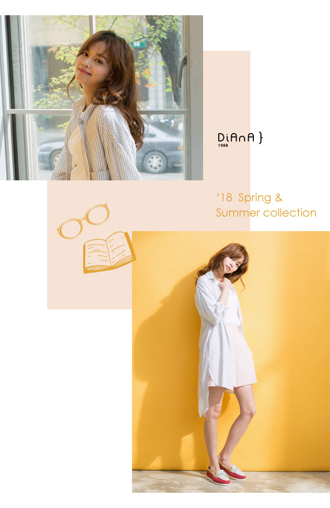 DIANA 復古真情—車線綁帶混色真皮休閒鞋-紅