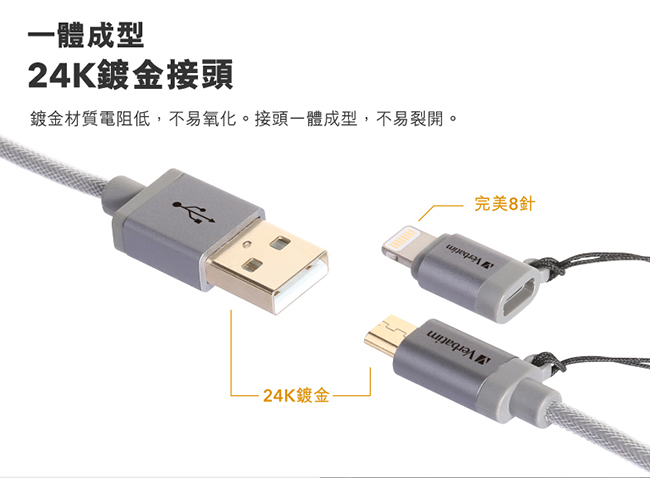 威寶Lightning Micro USB 二合一 雙介面傳輸線120CM