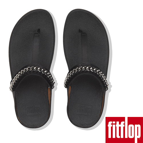 FINO CHAIN LEATHER TOE-THONGS-黑