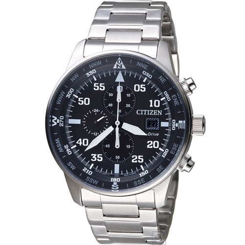 CITIZEN 飛行風格光動能計時腕錶(CA0690-88E)黑/44mm