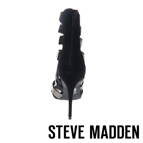 STEVE MADDEN-MALIKA 麂皮水鑽細高跟羅馬涼鞋-黑色