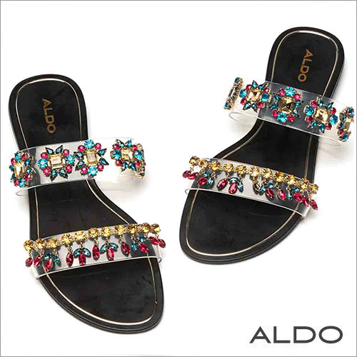 ALDO 璀璨彩鑽墜飾佐金邊雙色夾心底懶人涼拖鞋~璀璨寶石