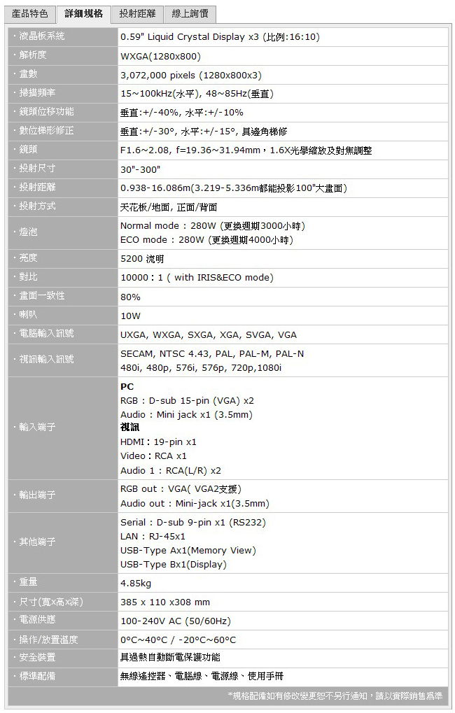 ROLY WXGA 5200流明 寬螢幕液晶投影機 RP-L5300W