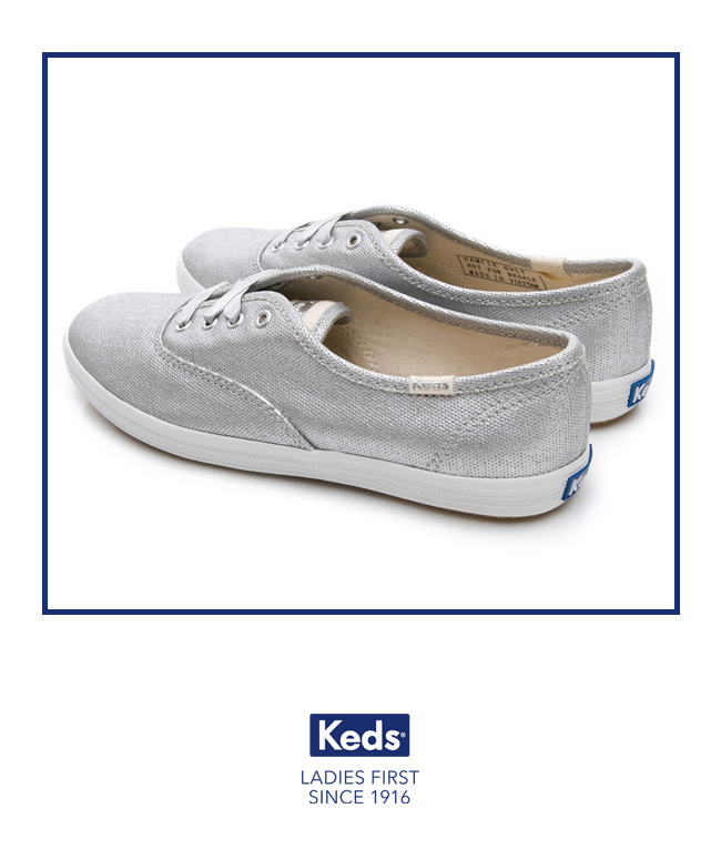 Keds CHAMPION 霧面光澤經典綁帶休閒鞋-銀