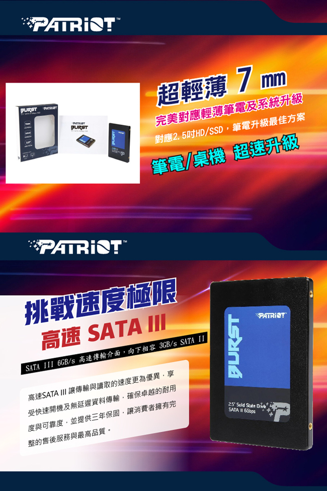 Patriot美商博帝 BURST 480G 2.5吋 SSD固態硬碟-10入組