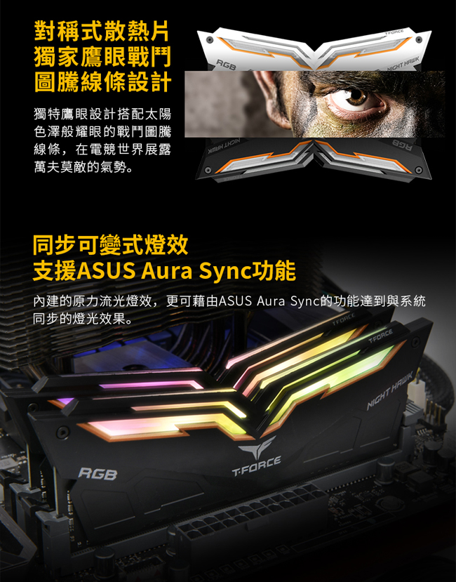 Team十銓 Night Hawk RGB 黑色 16G DDR4-4000(8G*2)