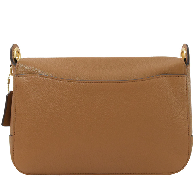 COACH 復古烙印大馬車LOGO牛皮翻蓋斜背包(咖/大)