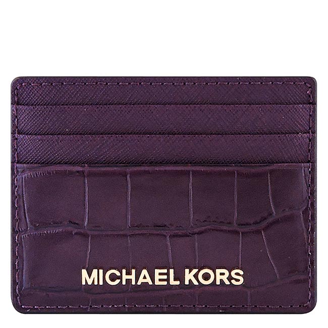 MICHAEL KORS Jet Set Travel 鱷魚紋牛皮證件名片夾(紫紅色)