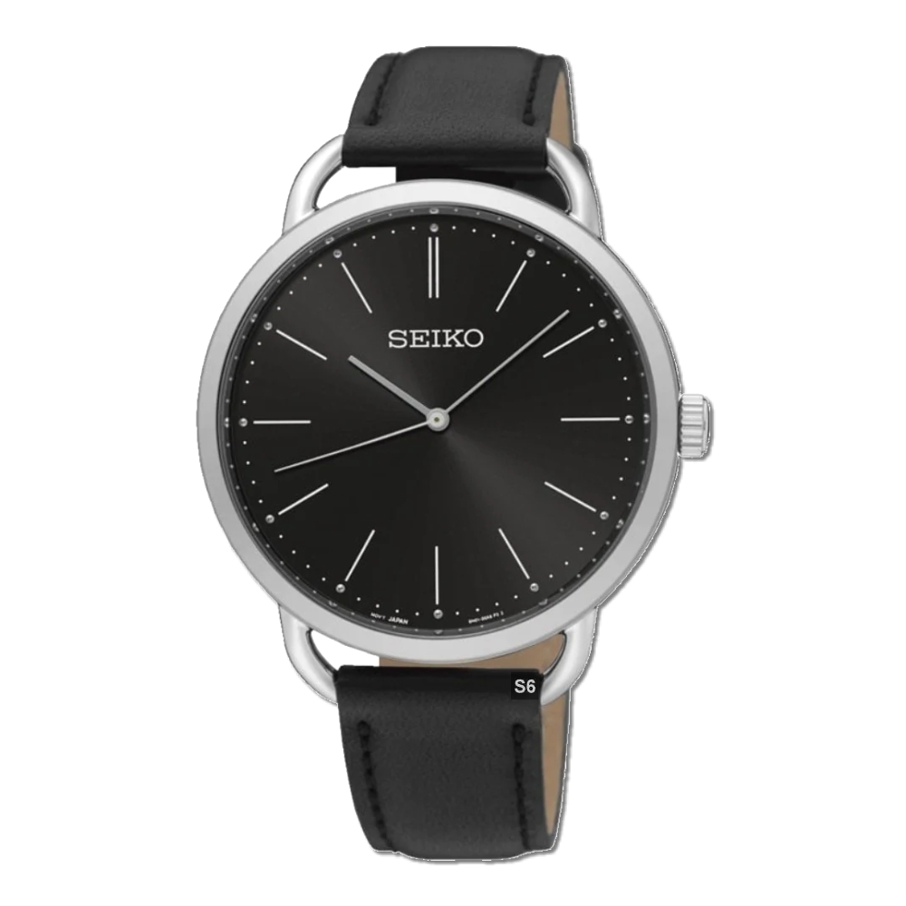 SEIKO 精工CS系列/城市型男超薄黑面皮帶石英腕錶38㎜ 經銷商S6