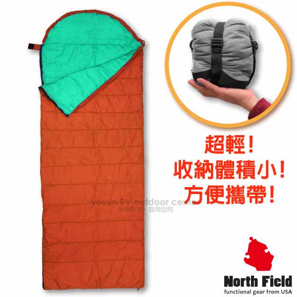 美國 North Field 丸洗 15℃超輕全開式信封型化纖睡袋_橘/蒂芬尼藍