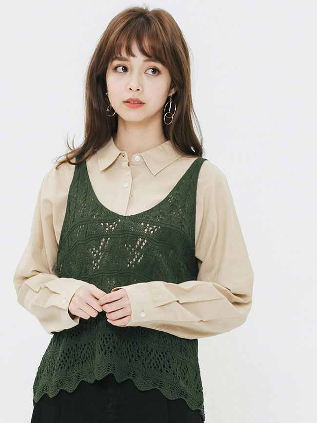 H:CONNECT 韓國品牌 女裝-造型針織背心-綠
