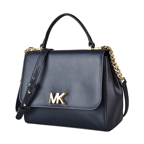 MK MICHAEL KORS MOTT金字牛皮鏈帶轉釦手提斜背包(中/海軍藍)