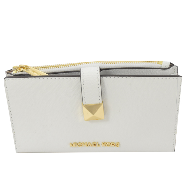 MICHAEL KORS KARLA 金屬鉚釘釦對開中長夾(白)