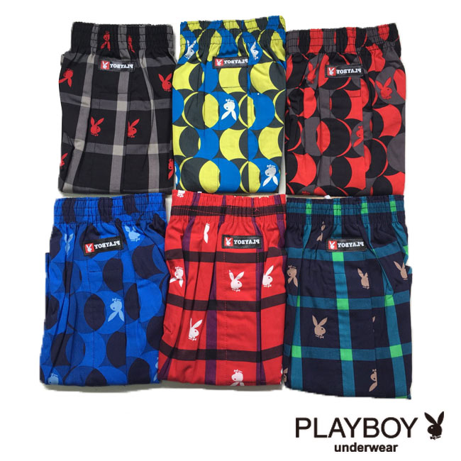 PLAYBOY內褲 LOGO兔頭印花平織四角褲(超值6件組)