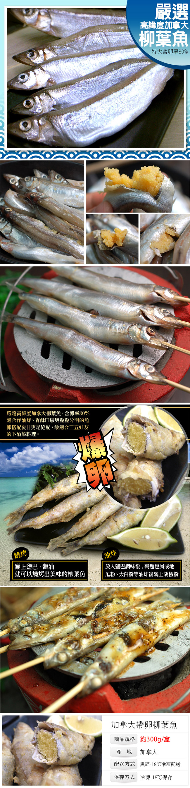 築地一番鮮-加拿大帶卵柳葉魚12包(約300g/包)免運組