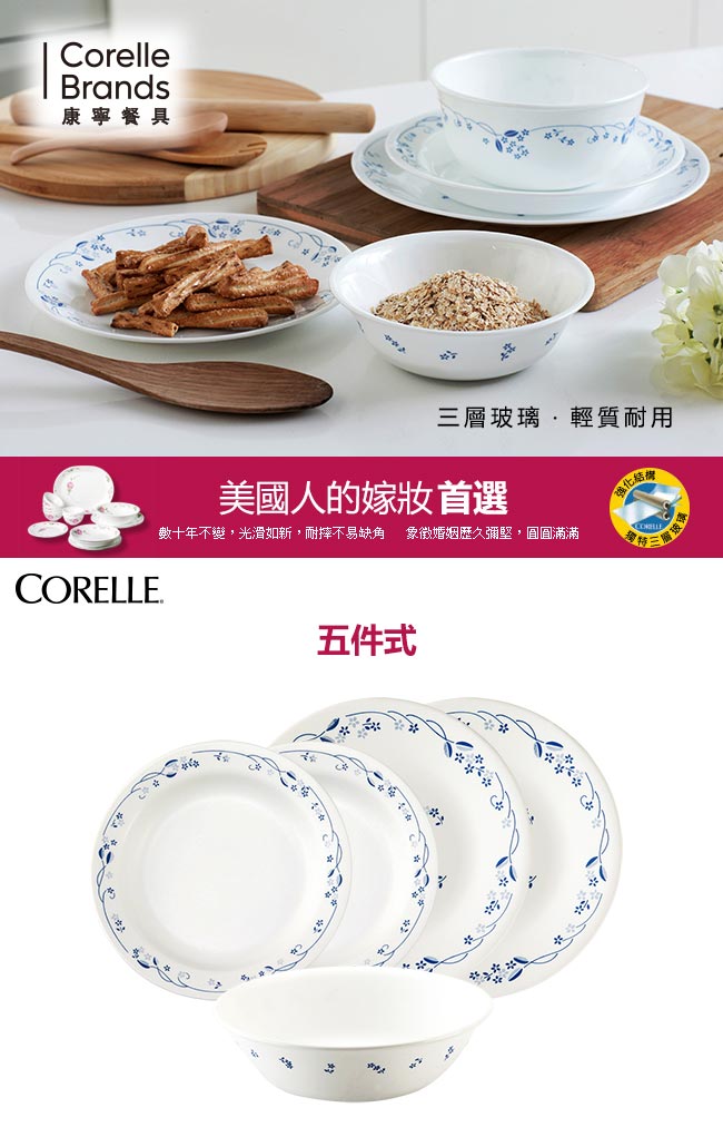 CORELLE康寧 古典藍5件式餐盤組 (501)