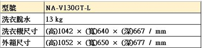 [無卡分期-12期]國際牌 13KG 變頻直立式洗衣機 NA-V130GT-L 炫銀灰