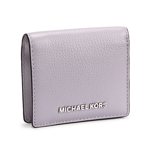 MICHAEL KORS JET SET 銀LOGO荔枝紋皮革壓釦短夾-淡紫色