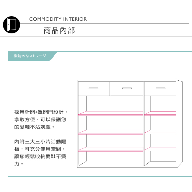 Bernice-萊得4.1尺三門三抽鞋櫃(三色可選)-122x37x108cm