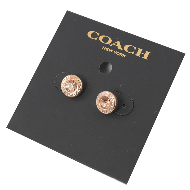 COACH 圓型水鑽LOGO耳環(玫瑰金色)