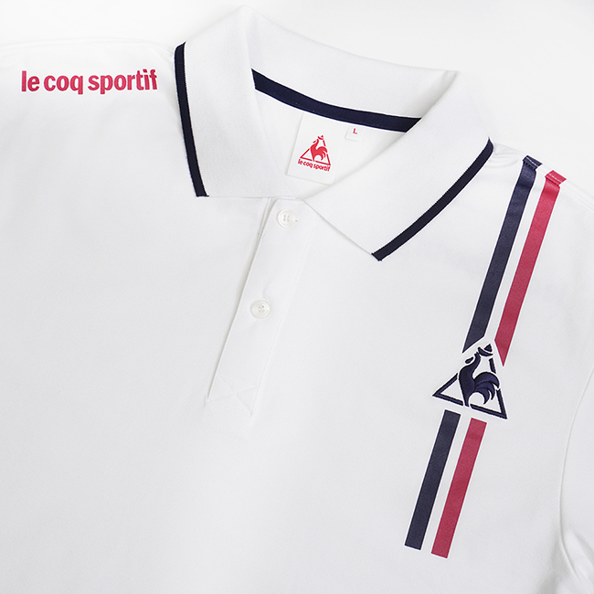 le coq sportif 法國公雞牌雙色線條印花短袖POLO衫 男-白