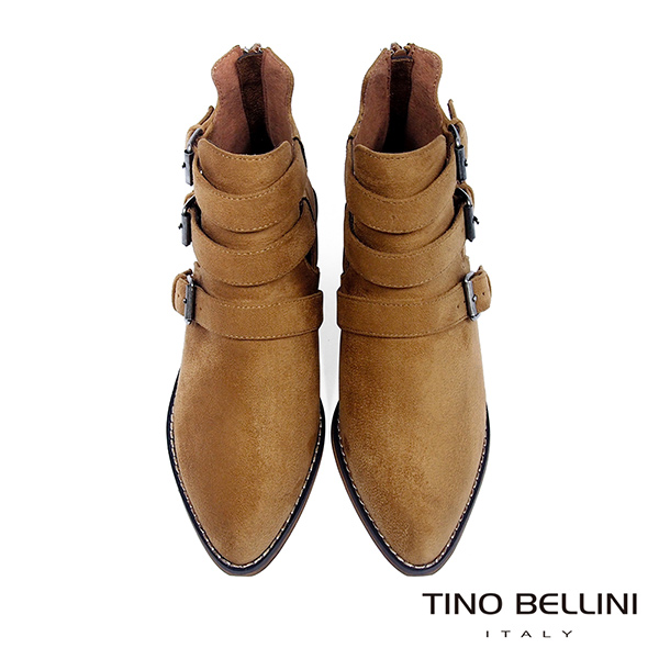 Tino Bellini 雙側鏤空多重釦帶中跟短靴 _ 棕